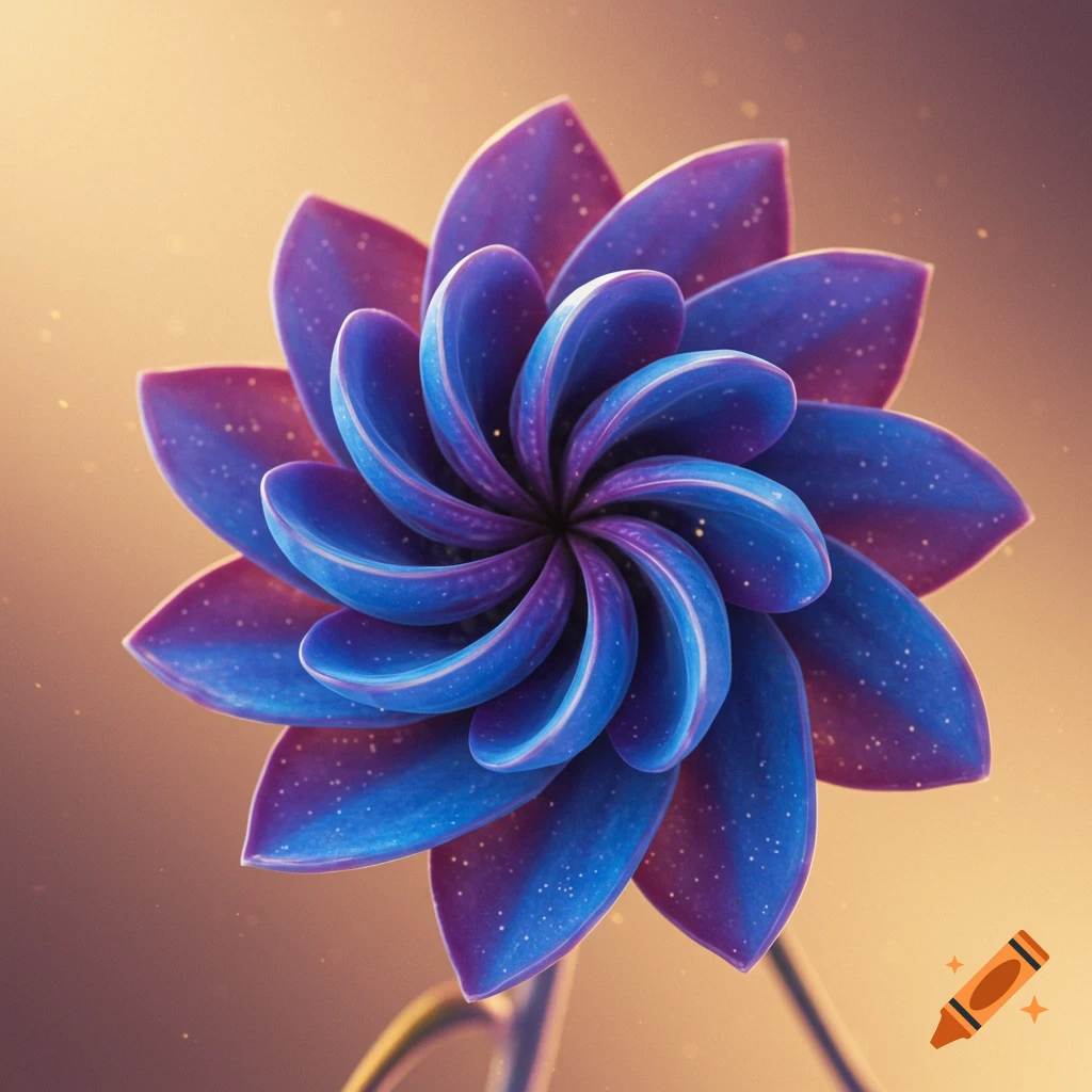 A close-up of a stylized blue and purple cosmic flower with speckled petals