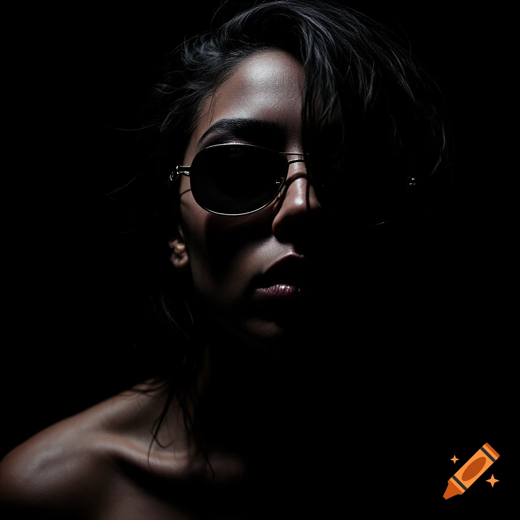 Close-up portrait of person in sunglasses with dramatic spotlighting