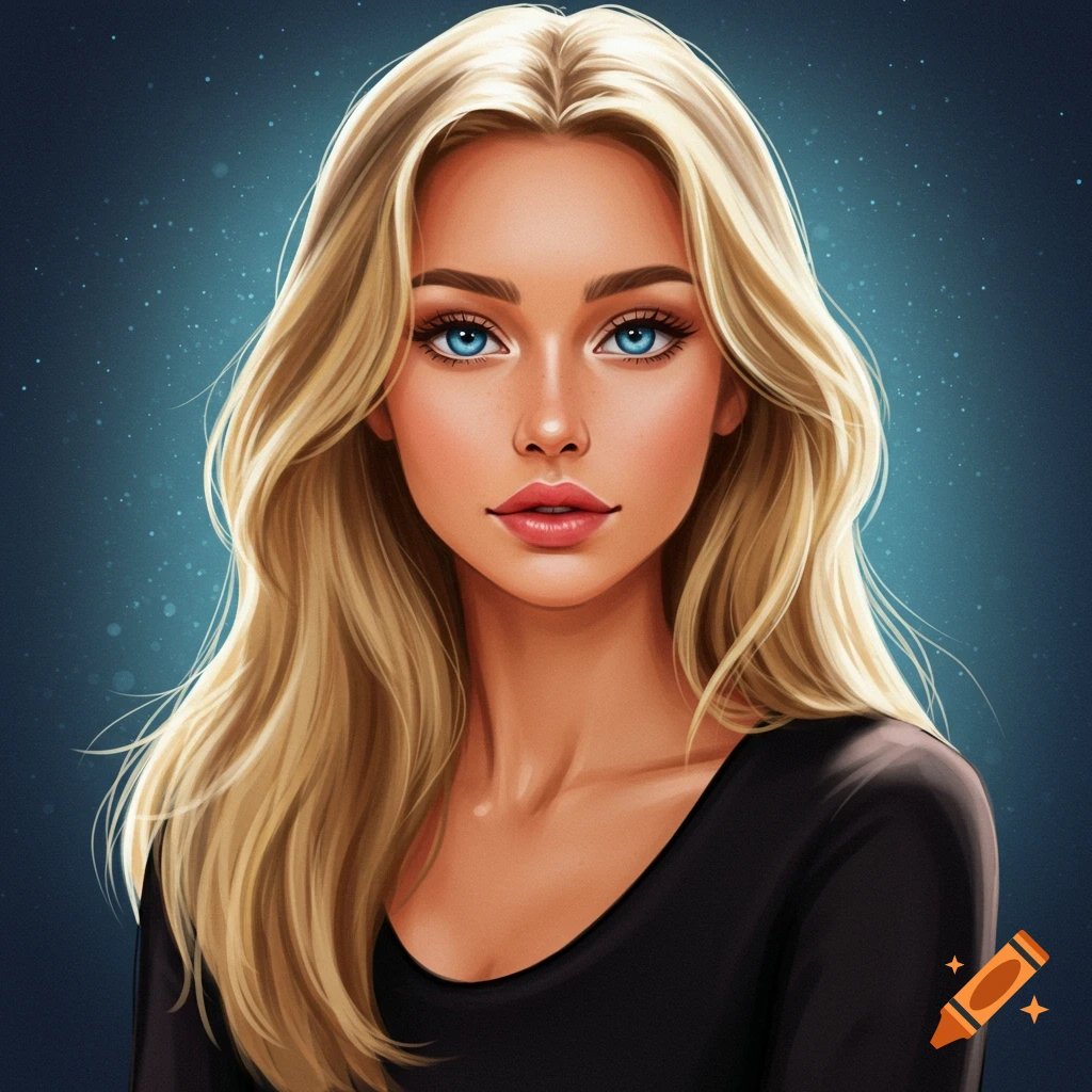 Portrait of a young woman with long blonde hair and blue eyes.