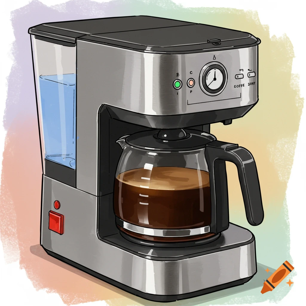 A coffee maker with a glass carafe of coffee and a water reservoir.