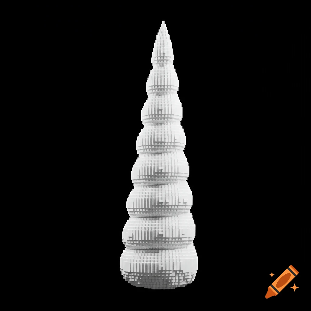 A white pixelated unicorn horn against a black background.