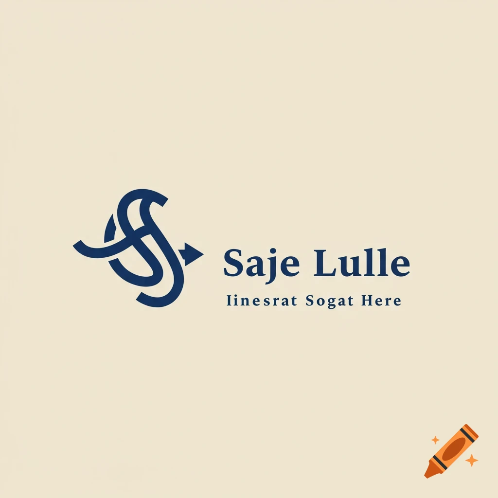 Minimalist logo design with blue stylized letters 'SL' and text 'Saje Lulle' and 'linesrat Sogat Here'.