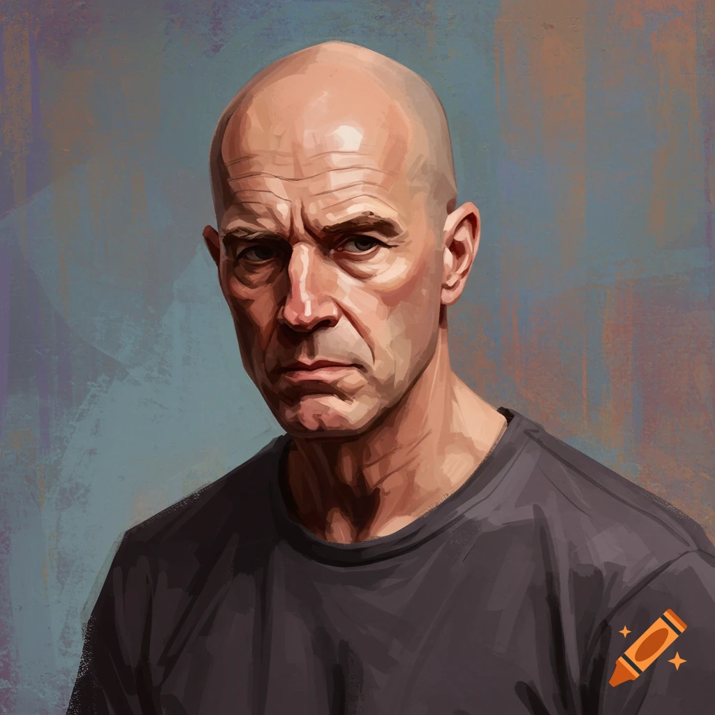 A portrait of a bald man.