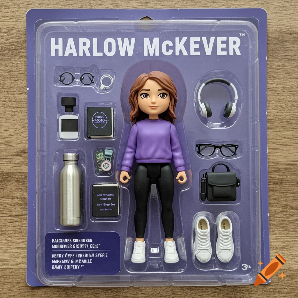 Harlow McKeever toy action figure in blister packaging with accessories.