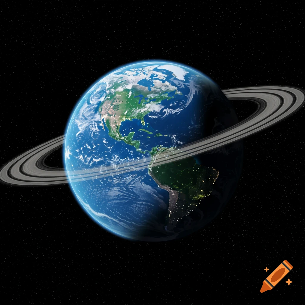Planet Earth with rings and stars