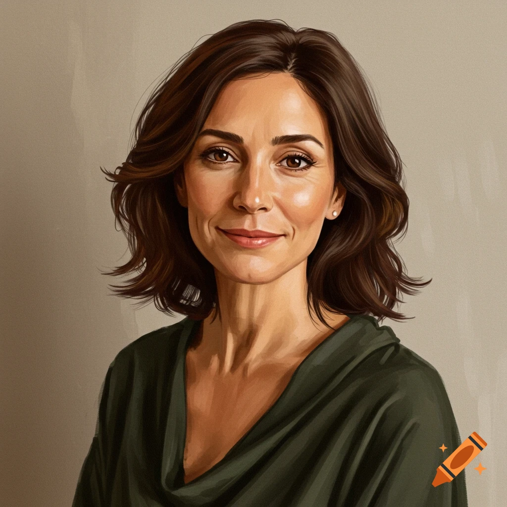 A portrait of a woman with brown hair and brown eyes.