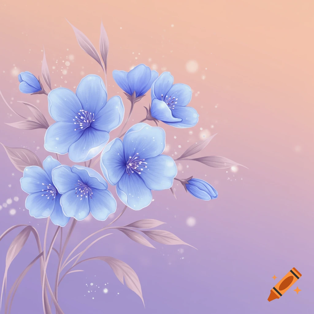 Blue flowers and buds on a gradient background.