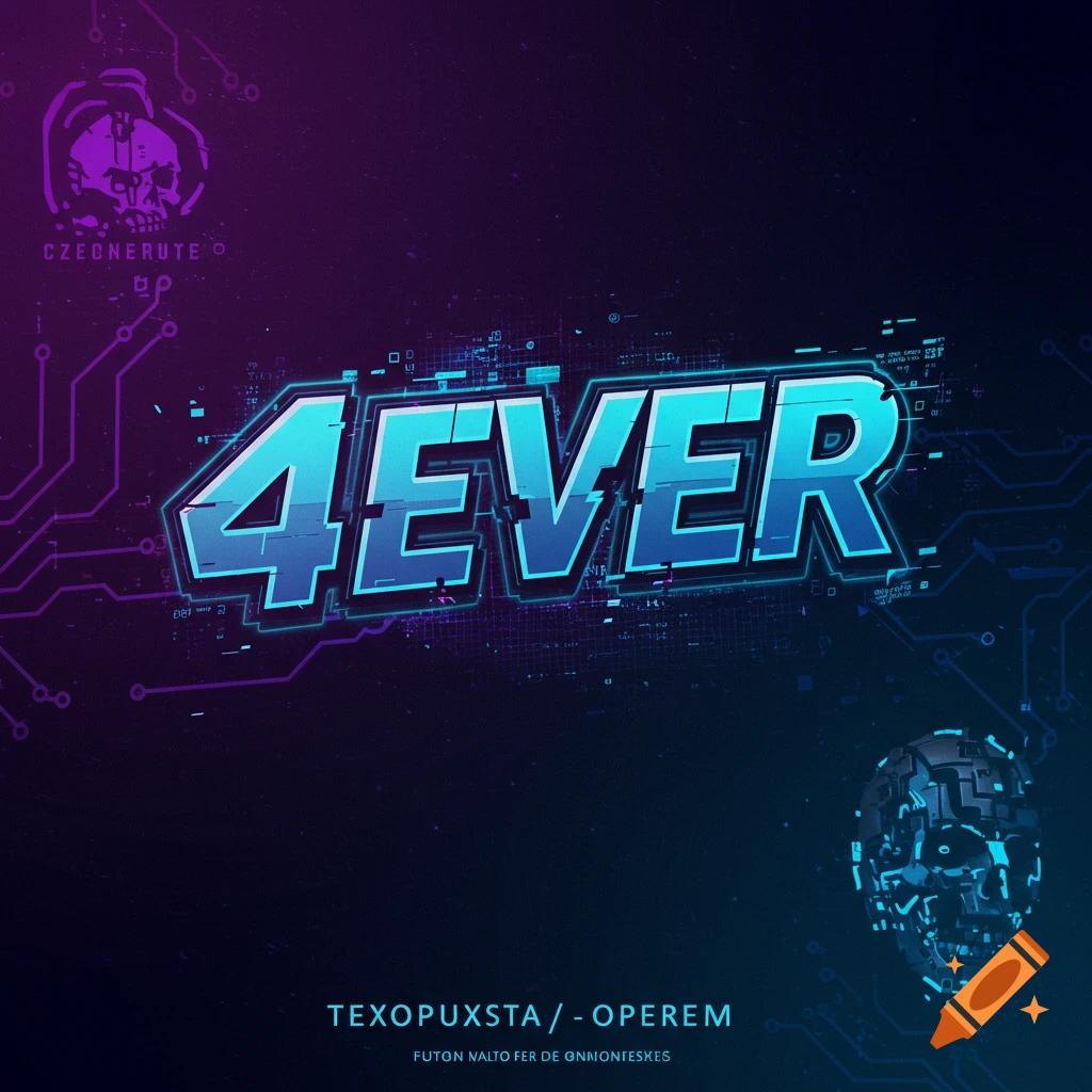 A cyberpunk esports logo featuring the text "4EVER", stylized skulls, and circuit board patterns.