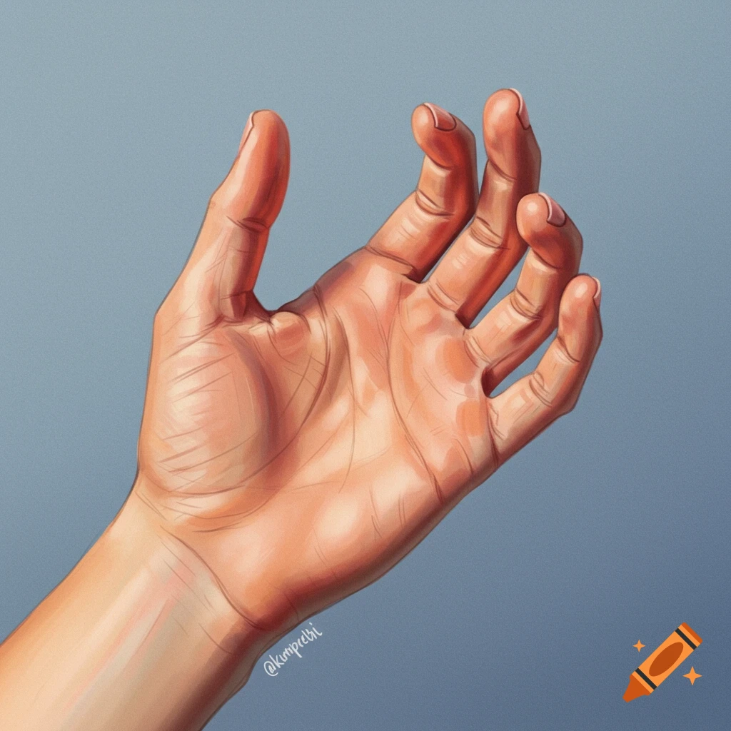 An open hand reaches upwards against a blue background.