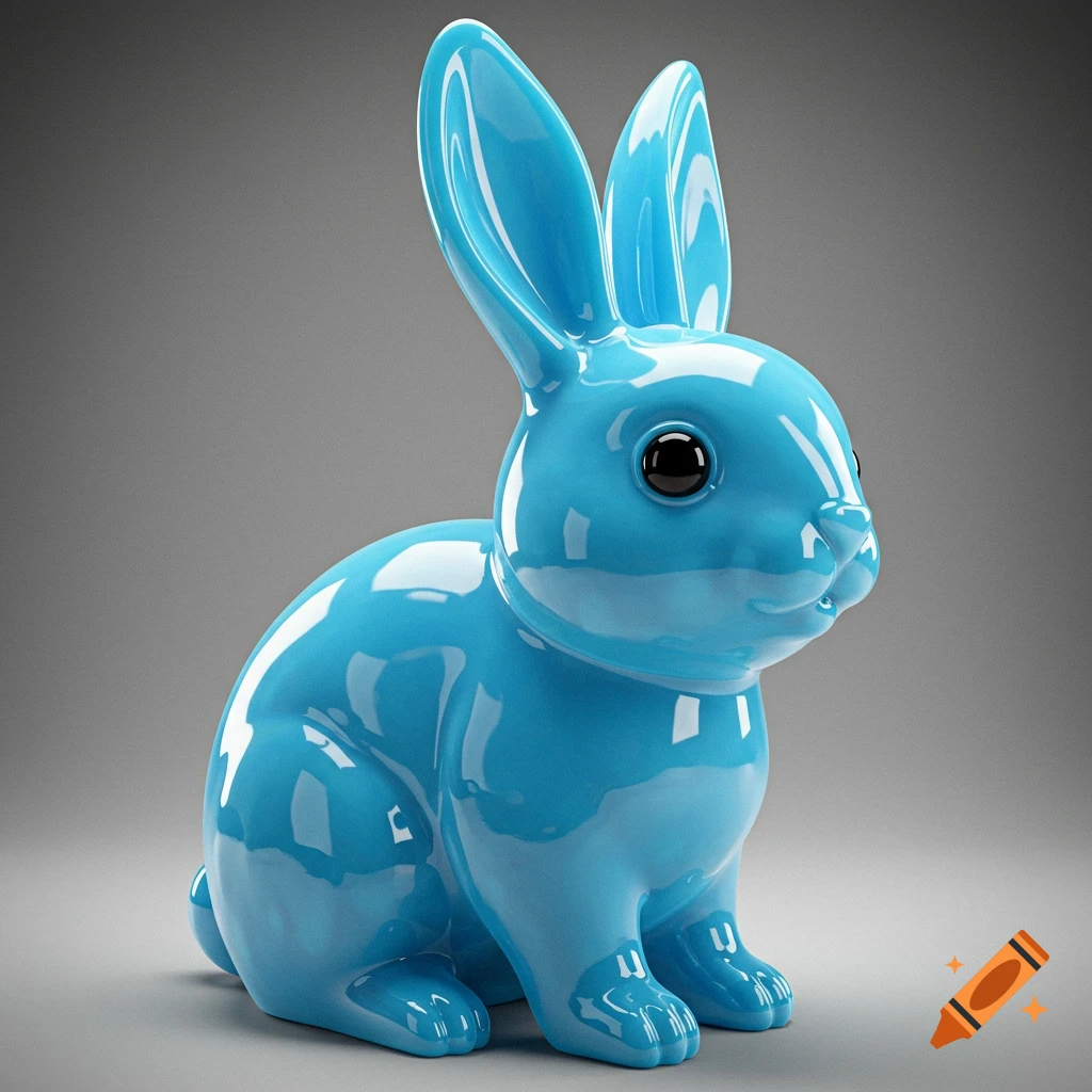 A glossy light blue bunny figurine