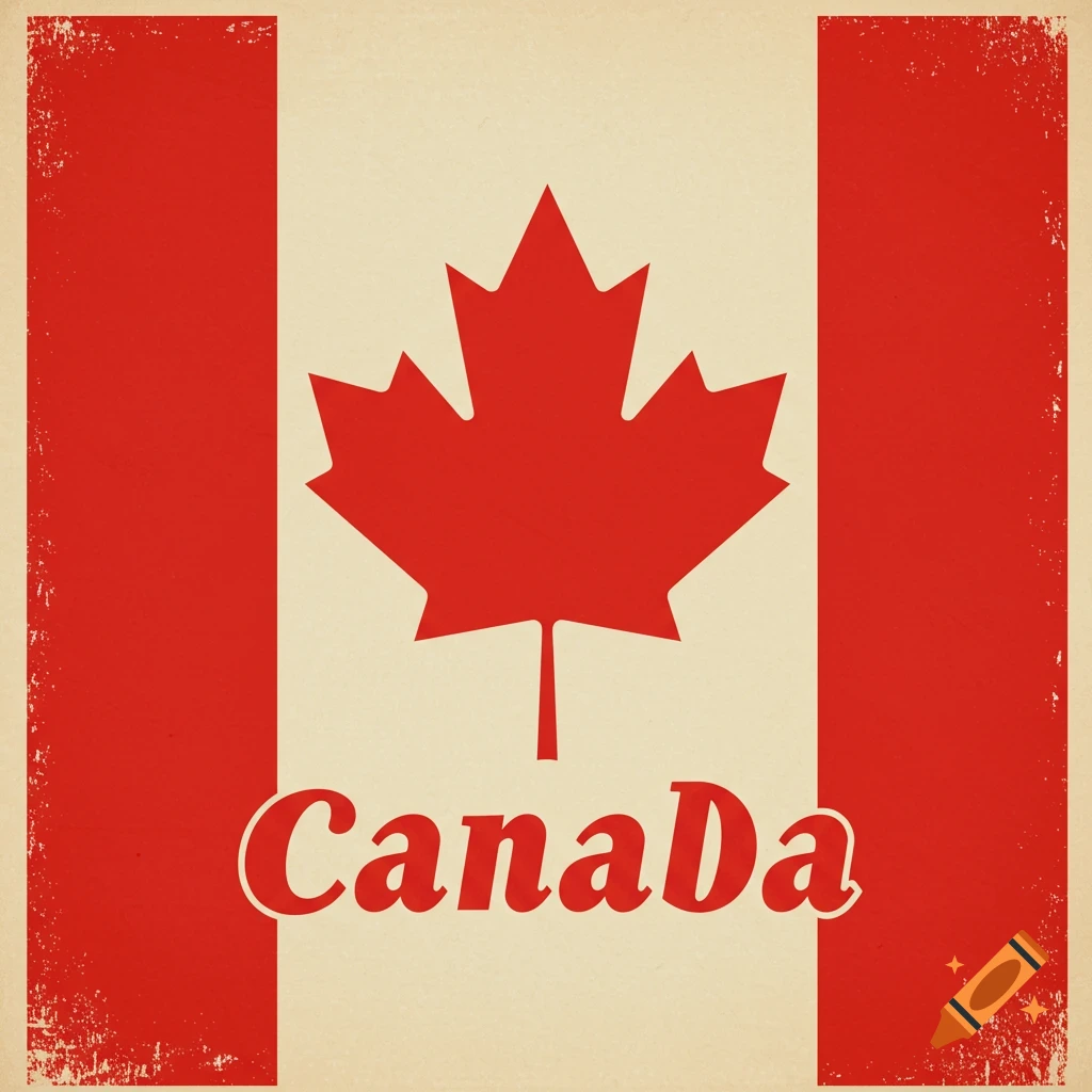 Retro style Canadian flag with 'Canada' text.