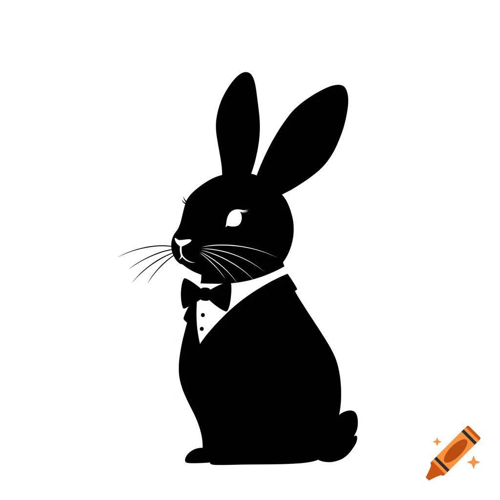 Black silhouette logo of a rabbit wearing a tuxedo and bow tie