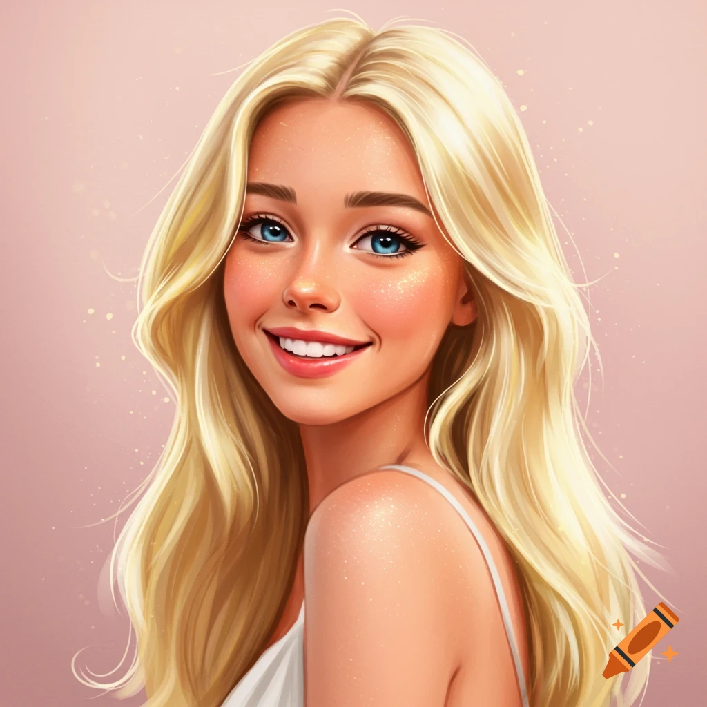 A smiling blonde woman with blue eyes.