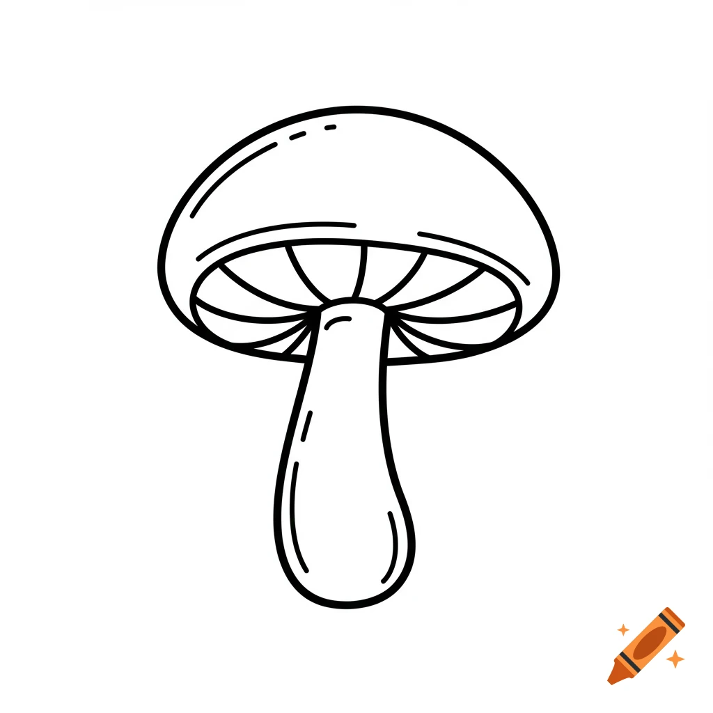 A simple black and white line drawing of a mushroom.