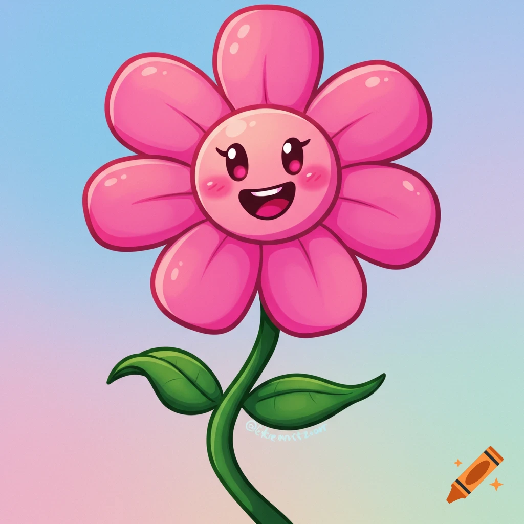 Cartoon pink flower with a happy face