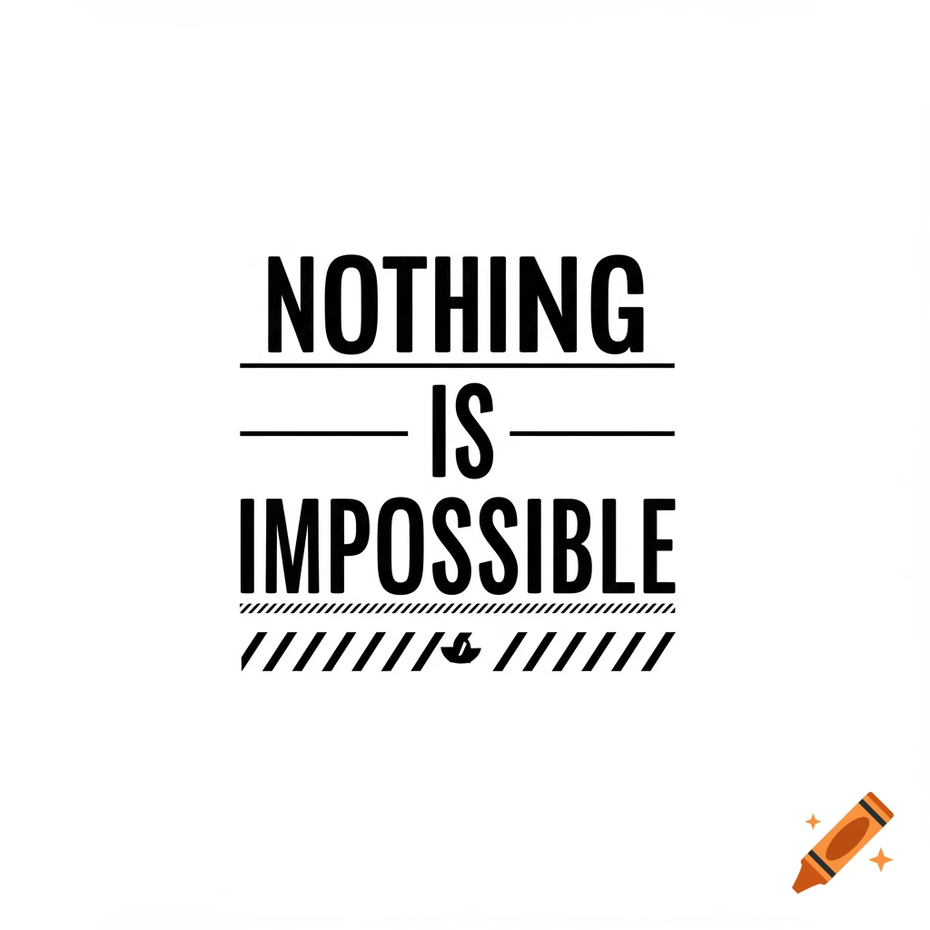 Black text on white background reads 'Nothing Is Impossible' with decorative lines and a symbol.