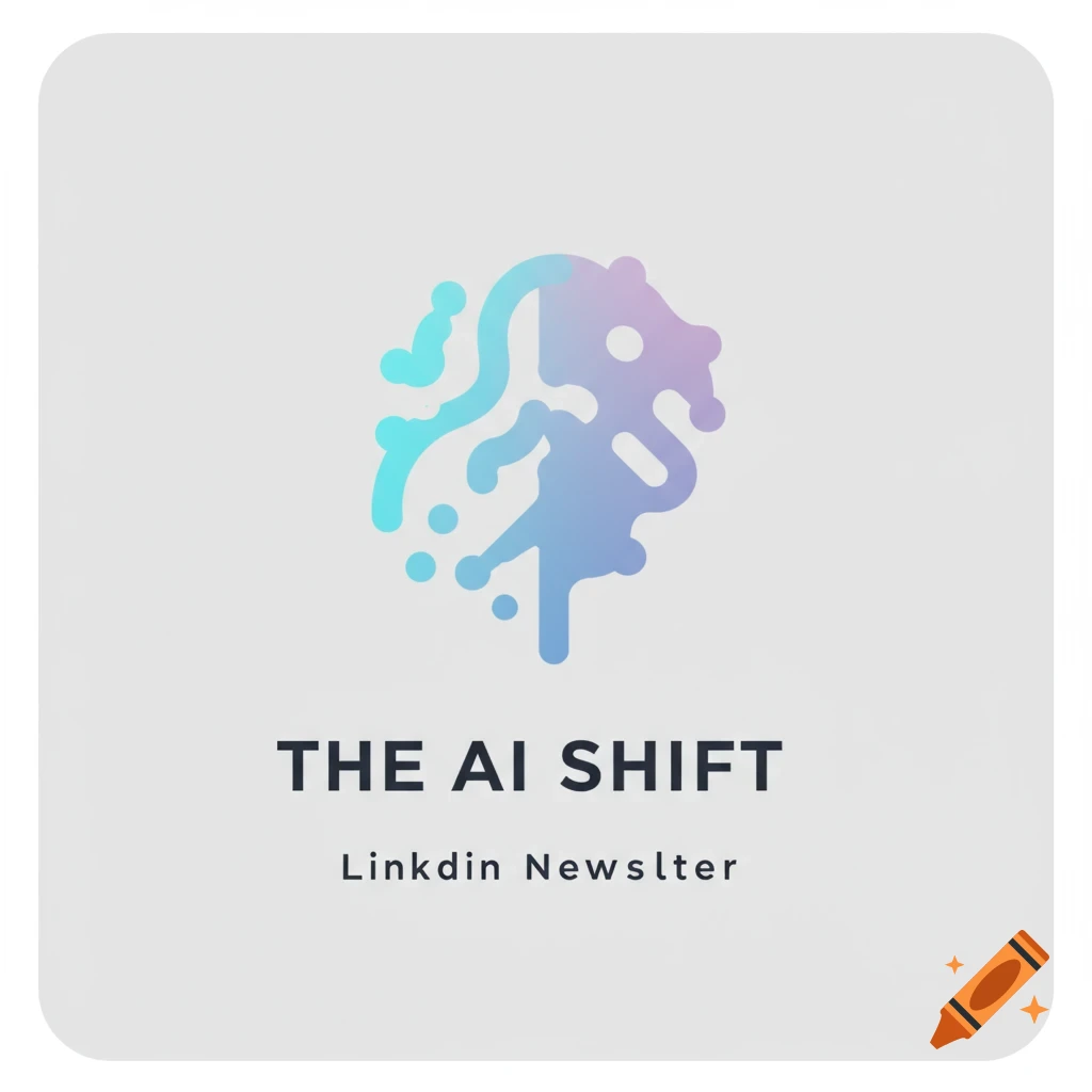 A logo for a newsletter featuring a stylized brain or organic shape above the text "THE AI SHIFT" and "Linkdin Newslter" on a light background.