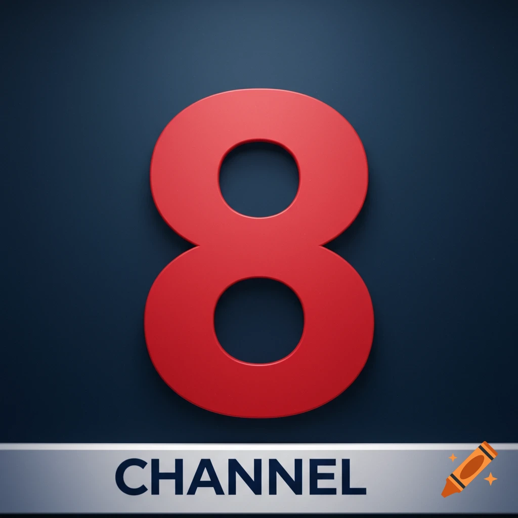 Red number 8 and the word CHANNEL on a dark blue background, like a news channel logo.