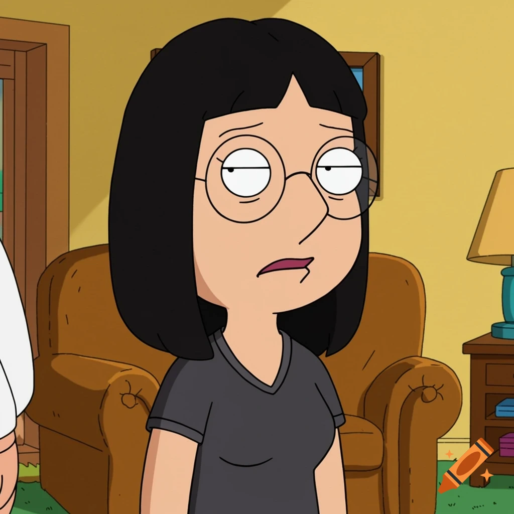 Cartoon of Meg Griffin looking sullen in the Griffin family living room.