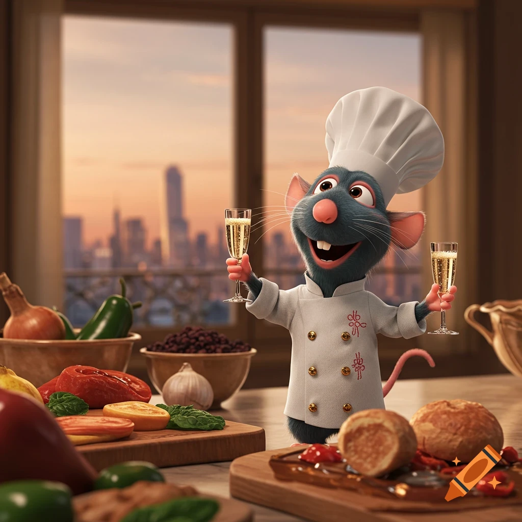 Rat drinking a cocktail, Pixar style on Craiyon