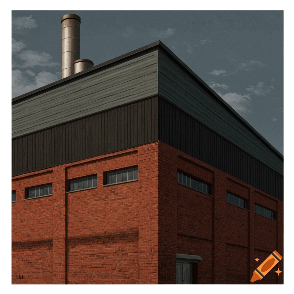 An industrial building with red brick and grey siding.