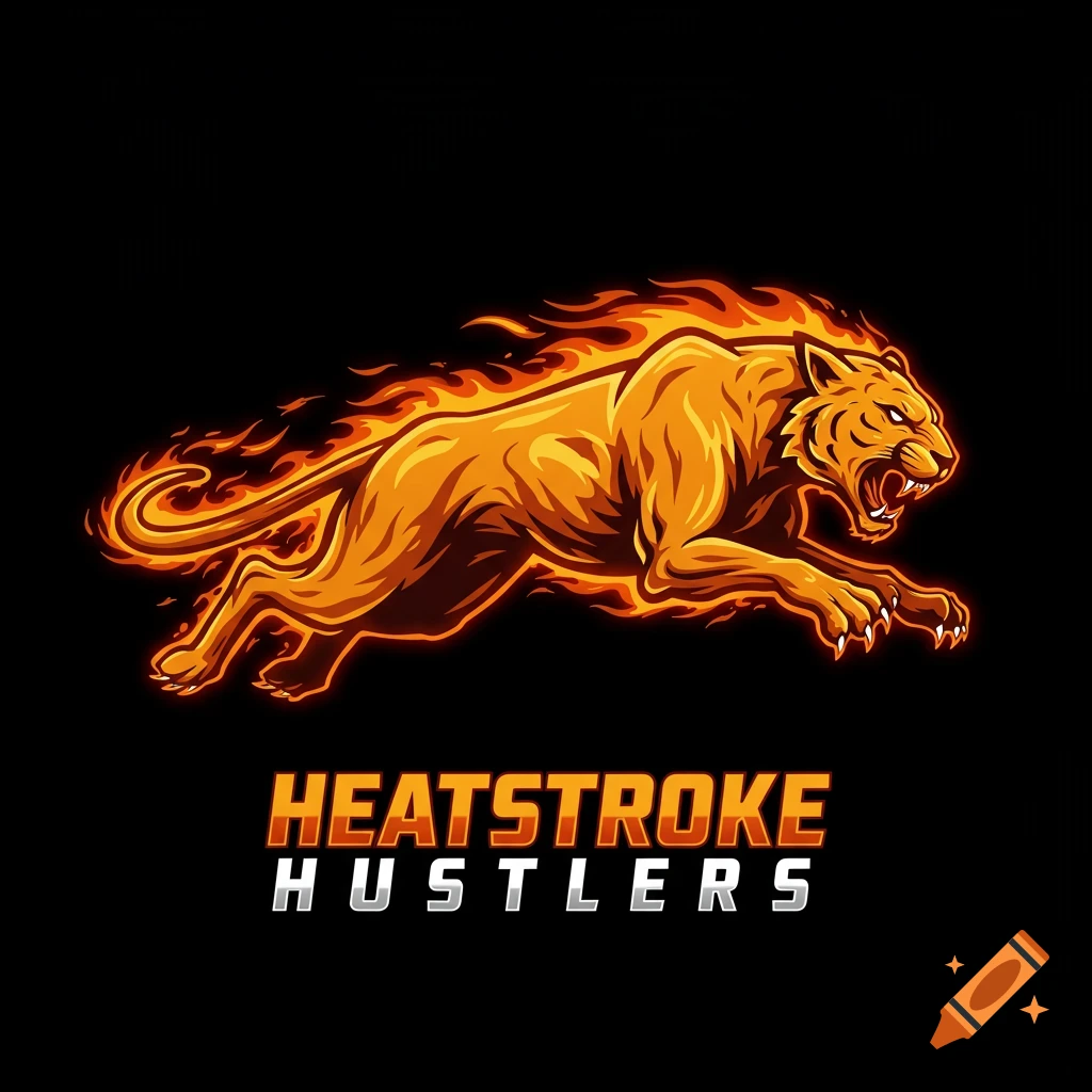 A stylized fiery tiger logo leaping with 'Heatstroke Hustlers' text.