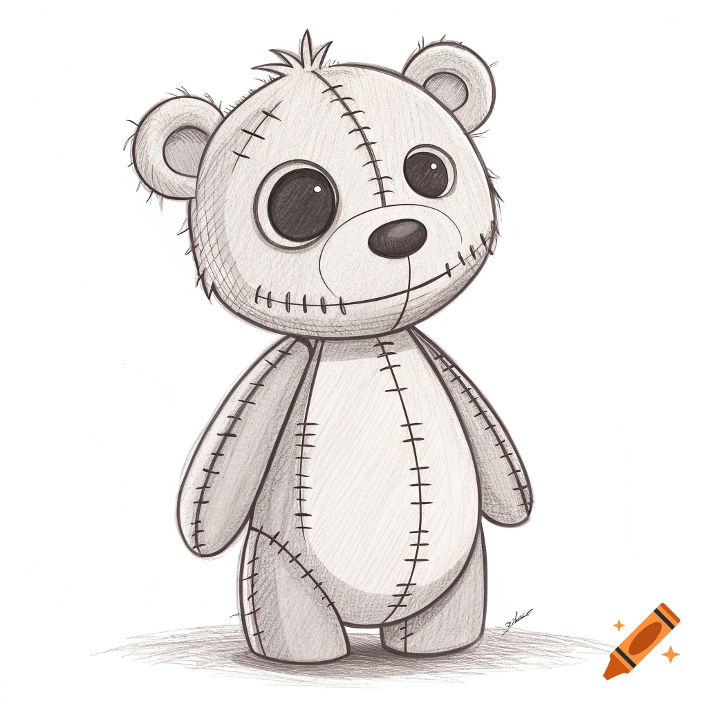 Sketch of a stitched teddy bear standing