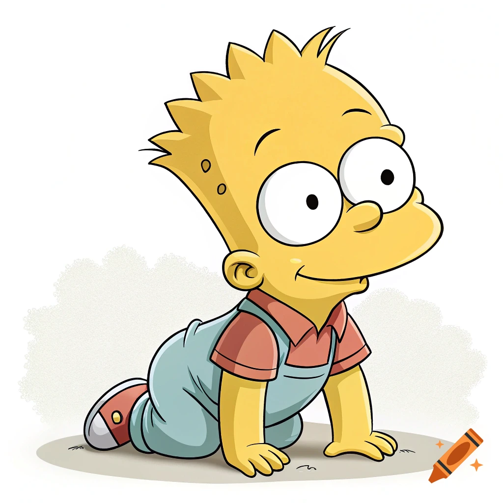 A baby character in the style of The Simpsons is crawling.