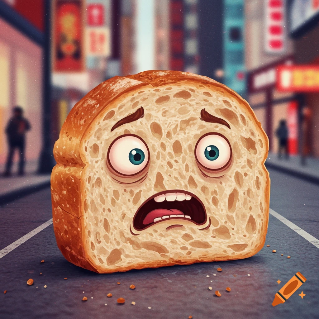 A scared piece of bread on a street.