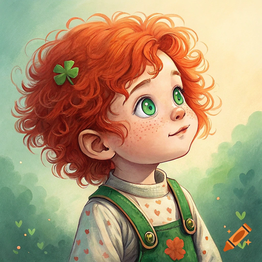 Ginger leprechaun girl holding hands with brown haired leprechaun boy