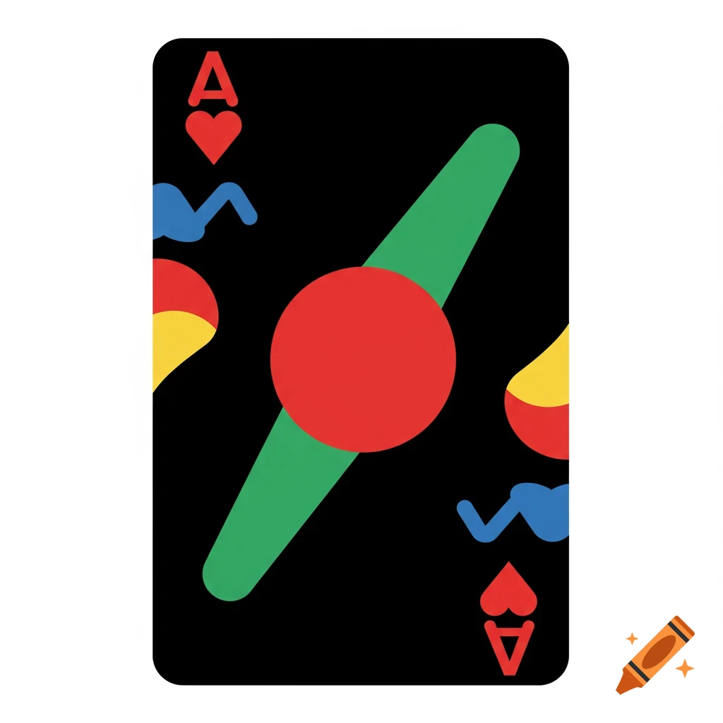 Modern artistic playing card with abstract shapes and the letter A on a black background.
