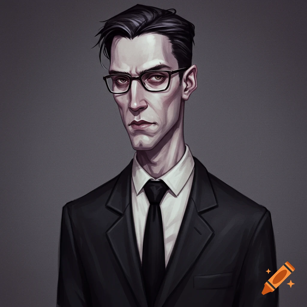A serious man in glasses and a suit.