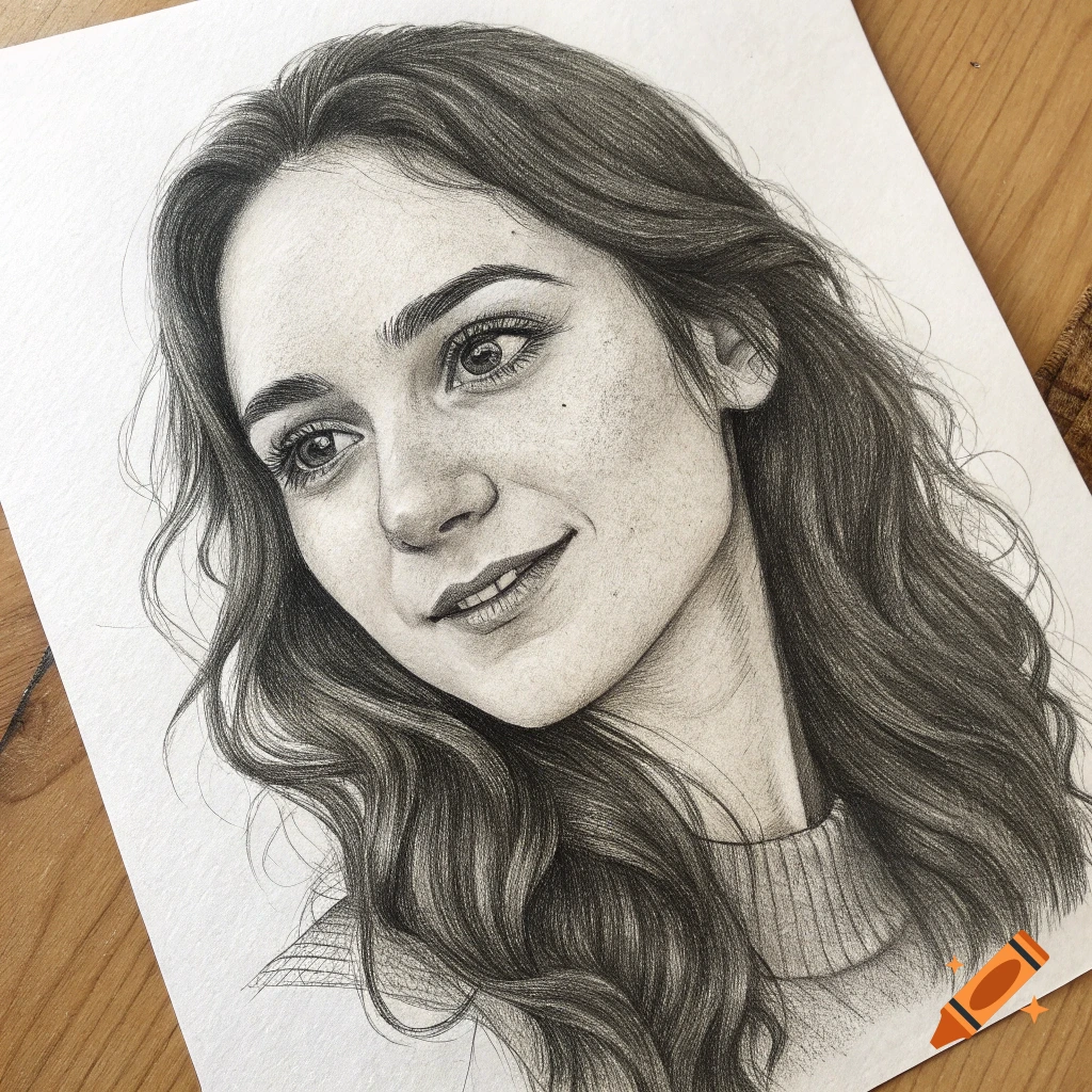 Pencil drawing portrait of a young woman