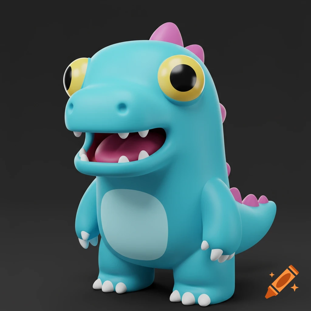 A blue cartoon monster with big yellow eyes, pink spikes, and its mouth open.
