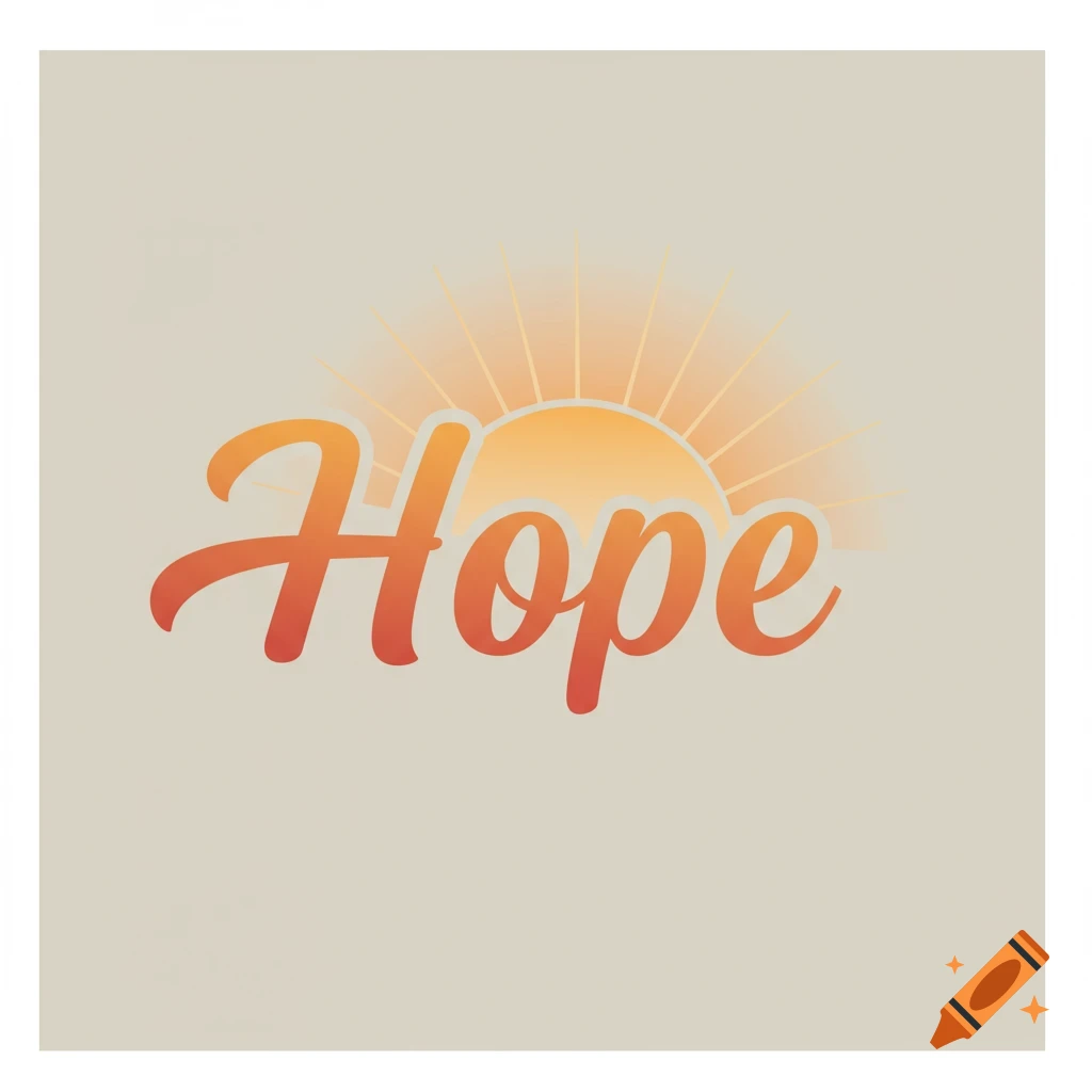 The word Hope in orange script lettering with a stylized sun behind it.