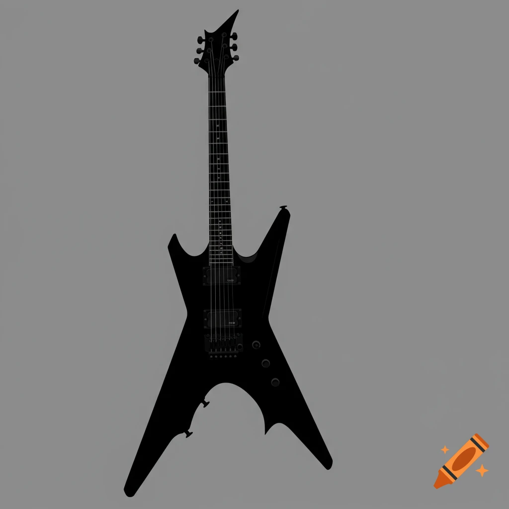 Silhouette of a black electric guitar against a gray background