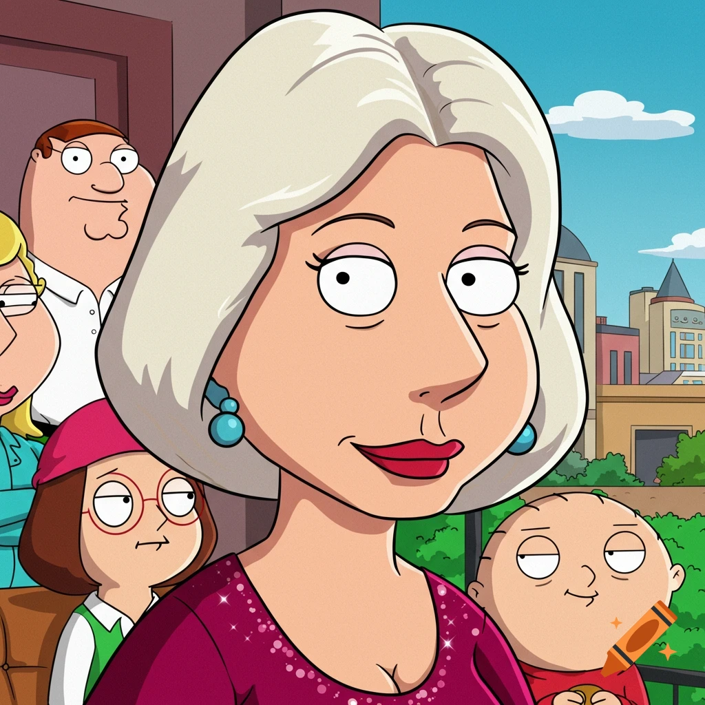 Cartoon drawing of Lois Griffin and other Family Guy characters