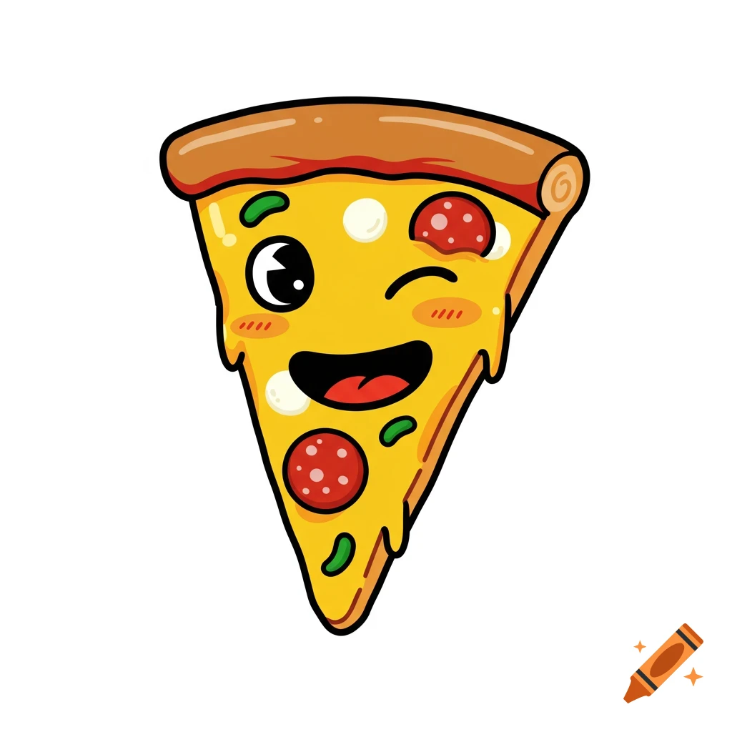 Cartoon pizza slice with a happy face