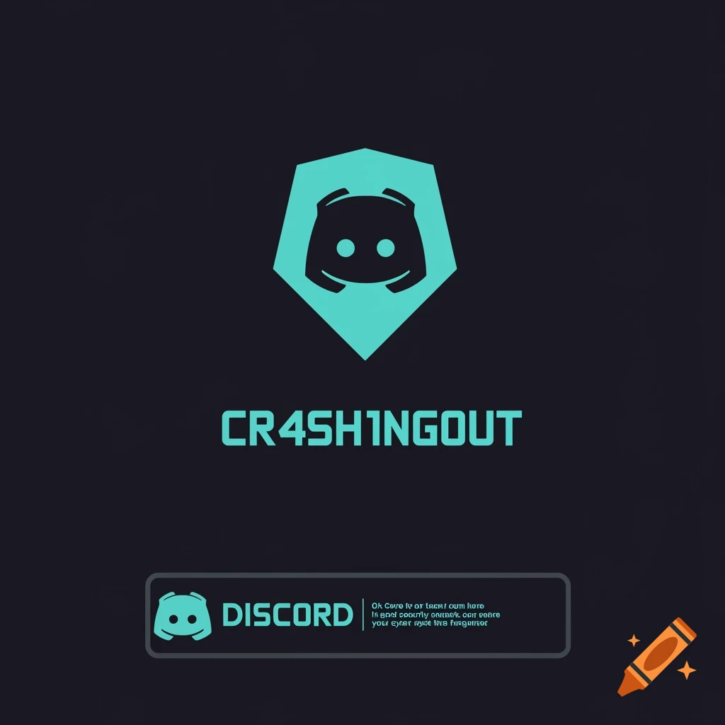 A blue Discord-like symbol in a shield shape above the text 'CR4SH1NG0UT'. Below is a box with a small Discord logo and 'DISCORD'.
