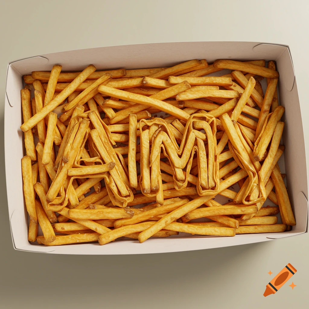 A box filled with french fries, with some of the fries arranged to spell out the name "AMY".