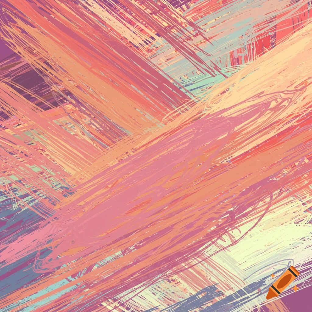 Abstract painting with diagonal colorful brushstrokes.