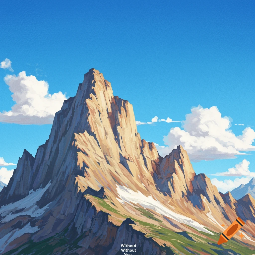 A majestic mountain under a blue sky with clouds.