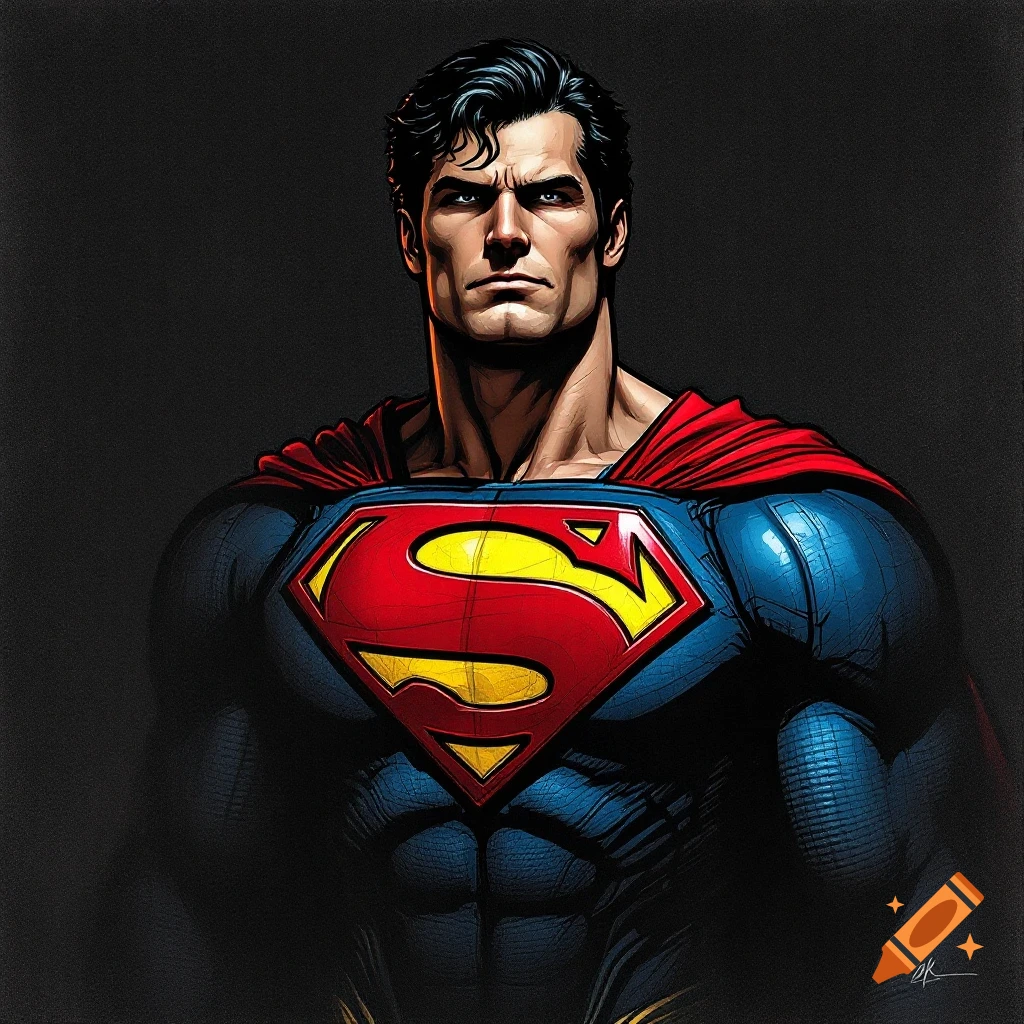 Illustration of Superman looking forward, wearing his classic red and blue suit with the 'S' shield.