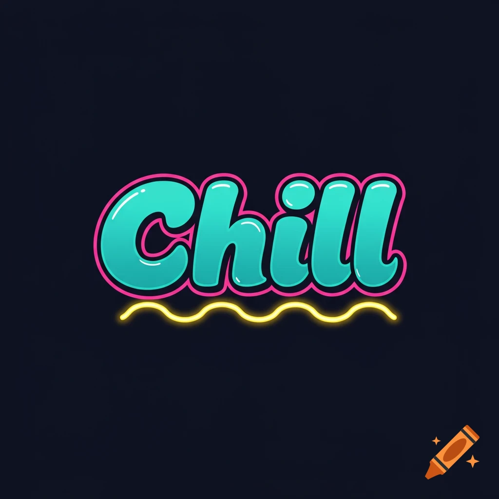 Stylized neon logo of the word Chill on a dark background.