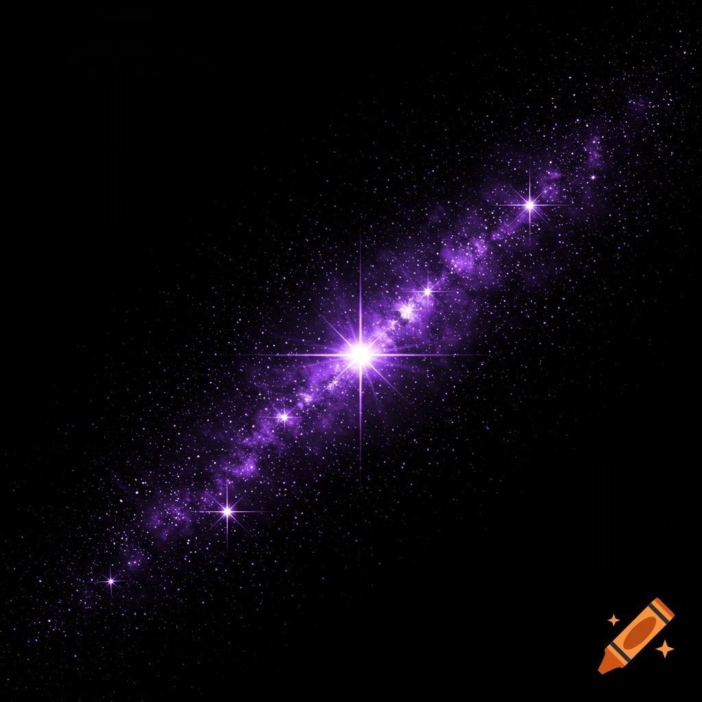 A purple and white starry sky with bright stars.