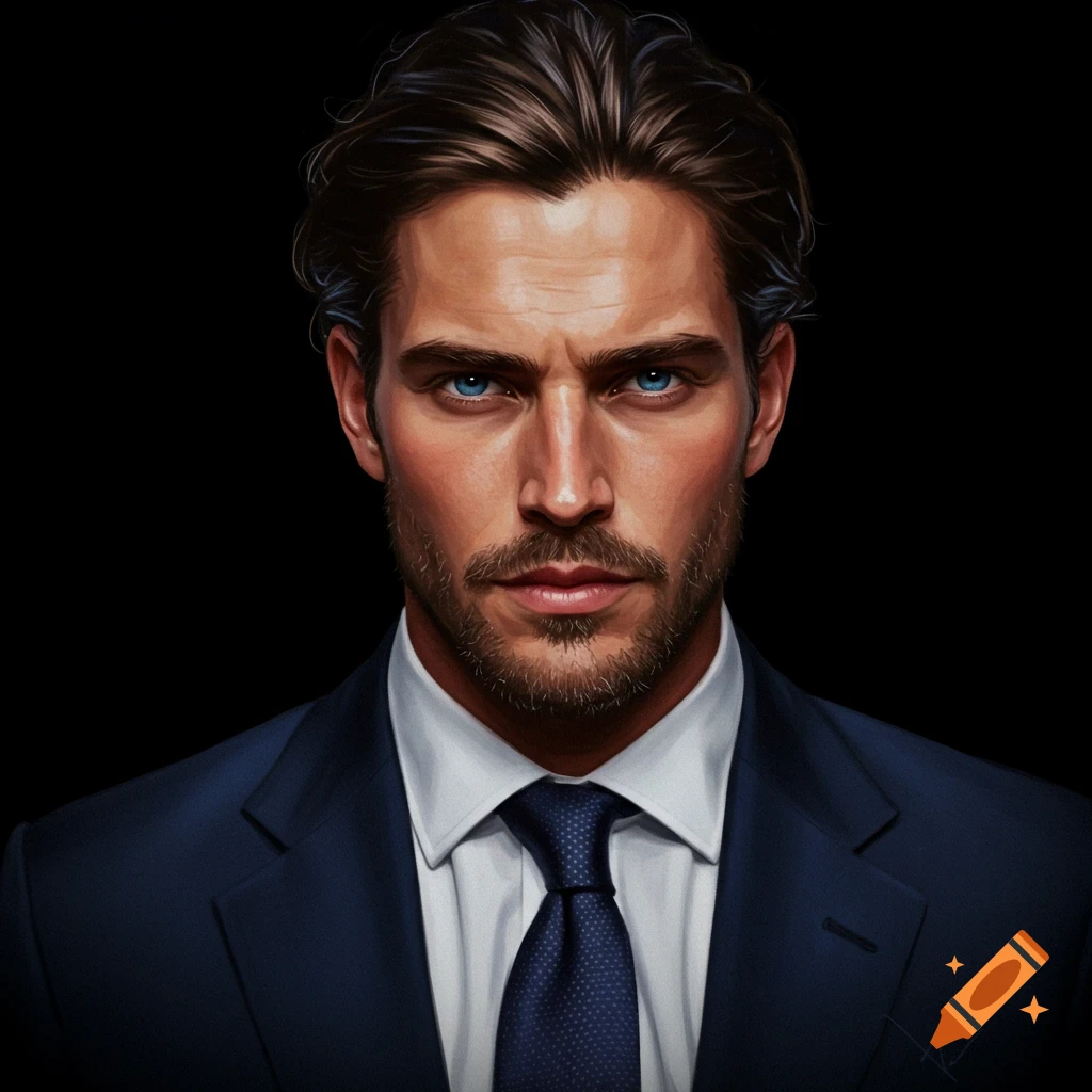 A man is wearing a dark suit and tie.