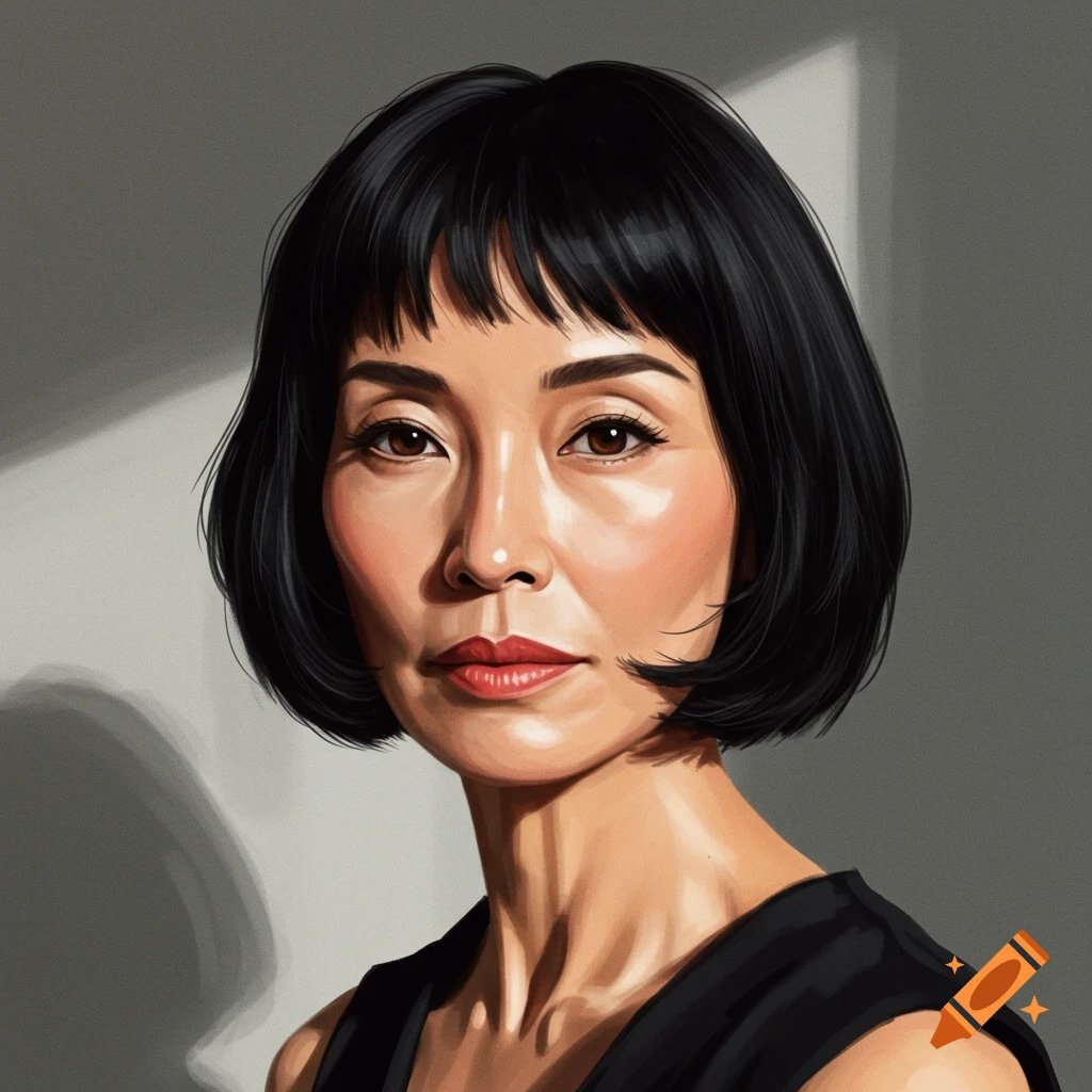 A portrait of a woman with short black hair.