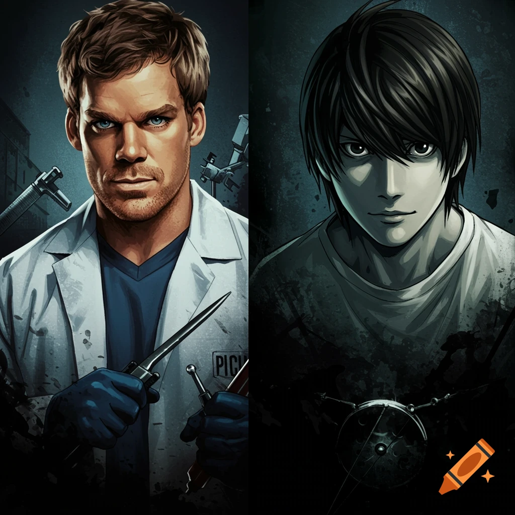 A man in a lab coat with tools stands next to another man in casual clothes.
