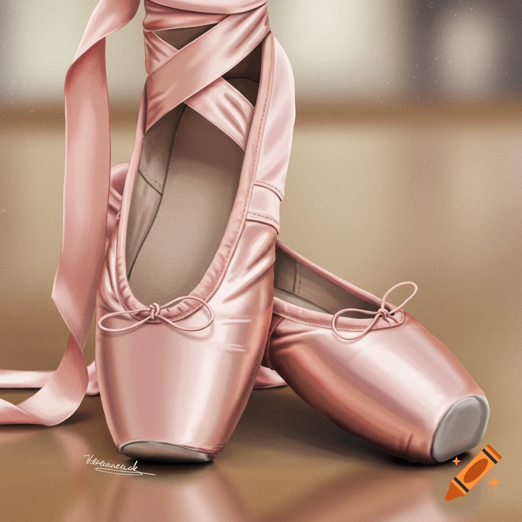 Two pink ballet pointe shoes with satin ribbons
