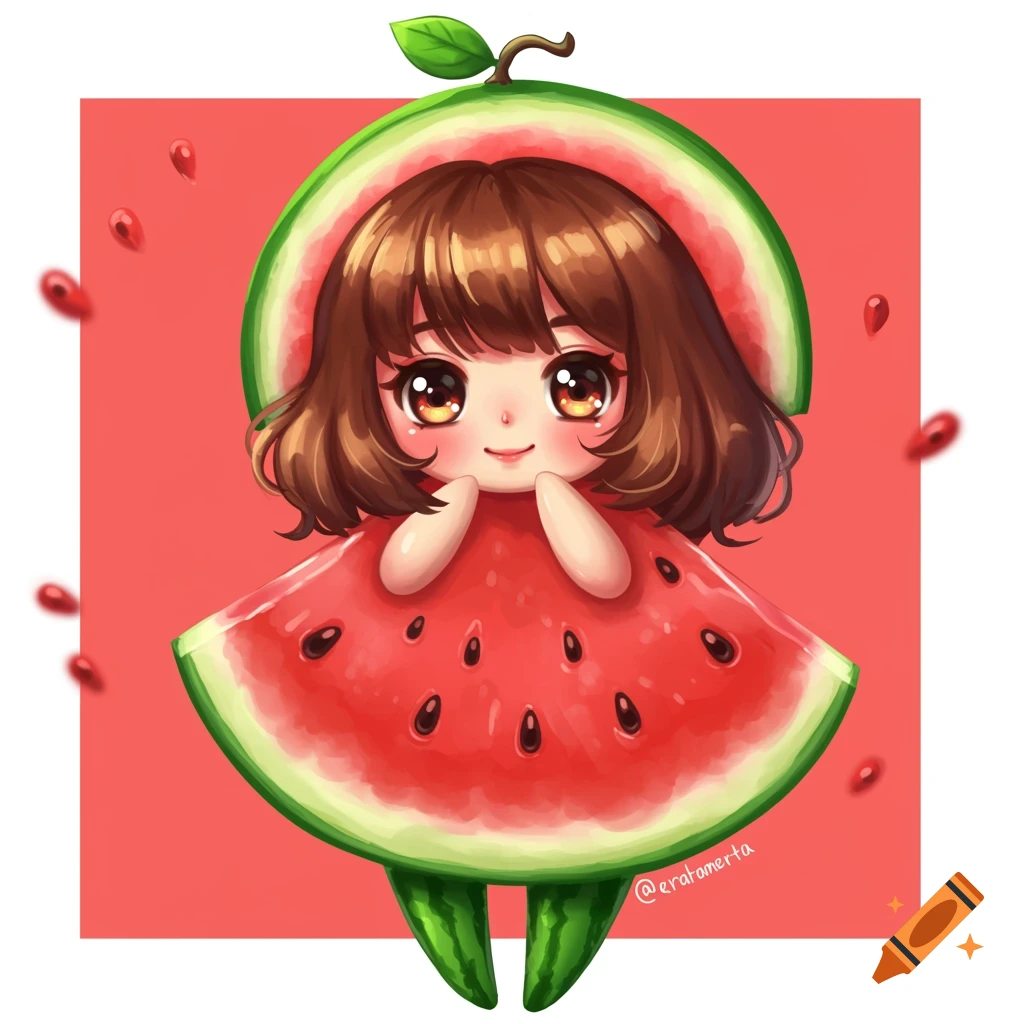 Cute anime girl character dressed as a watermelon.